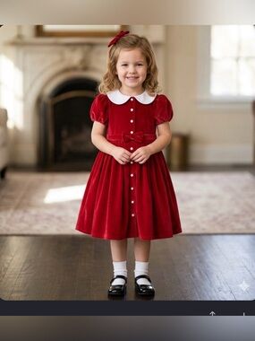 Elegant Red Velvet Kids Dress